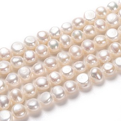 Hebras de perlas de agua dulce cultivadas naturales, patata, blanco, 7~8x8~9mm, agujero: 0.6 mm, aproximamente 48 pcs / cadena, 14.57 pulgada (37 cm)