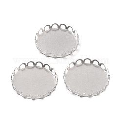 316 Surgical Stainless Steel Cabochon Tray Settings, Lace Edge Bezel Cups, Flat Round, Stainless Steel Color, 21x3mm