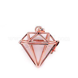 Pendentifs de cage de perles en laiton, pour faire des colliers à pendentif carillon, charme de diamant creux, or rose, 39x30mm