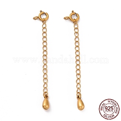925 Sterling Silver Chain Extenders, with Spring Ring Clasps & Charms, Teardrop, Antique Golden, 62x5.8mm, Hole: 1.6mm