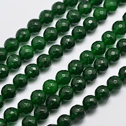 Hebras de abalorios de jade naturales malasia, redondo, teñido, facetados, verde oscuro, 8mm, agujero: 1.0 mm, aproximamente 46 pcs / cadena, 14.5 pulgada