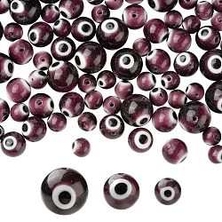 3 brins 3 brins de perles rondes de style mauvais œil fait à la main, violet, 6~10mm, Trou: 1mm, Environ 39~65 pcs/chapelet, 14.17~14.96 pouce (36~38 cm), 1 brin/style