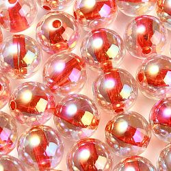 Perlas de acrílico iridiscentes arcoíris transparentes chapadas en uv, redondo, rojo, 16x15.5mm, agujero: 3 mm