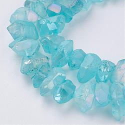 Elettrodeposte quarzo naturale fili di cristallo perline, tinto, smerigliato, pepite, cielo blu, 15~25x7.5~15x6~18mm, Foro: 1 mm, circa 30~40pcs/filo, 15.7 pollice