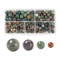 340 pièces 4 perles d'agate indienne naturelle de style, ronde, 4mm / 6mm / 8mm / 10mm, Trou: 0.8~1mm