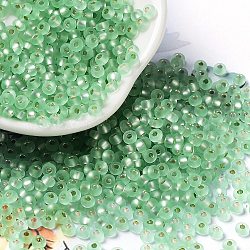 8/0 perles de rocaille en verre, mat, Argenté, ronde, vert clair, 3x2mm, Trou: 1mm