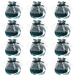Nbeads 12pcs bolsas de regalo con cordón de joyería de terciopelo, con perla de imitación de plástico e hilo blanco, bolsas de dulces de favor de la boda, verde oscuro, 15x14.5 cm