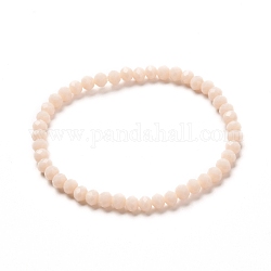 Facettierte GlasUnterlegscheibe Perlen Stretcharmband für Kinder, undurchsichtiges einfarbiges Glasarmband, antik weiß, 4x3.5 mm, Innendurchmesser: 1-7/8 Zoll (4.8 cm)