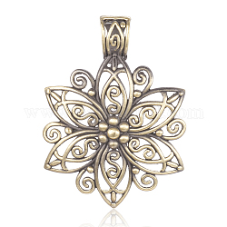 Tibetan Style Alloy Flower Big Pendants, for Necklace Design, Filigree, Nickel Free, Antique Bronze, 65.5x48x1mm, Hole: 11x8mm