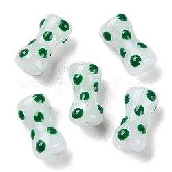 Handgemachte Glasperlen holprige, mit Emaille, Kolumne, grün, 17.5x9x8 mm, Bohrung: 1.4 mm
