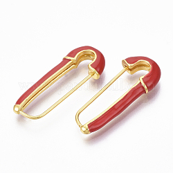 Messing Emaille Sicherheitsnadeln Ohrringe, echtes 18k vergoldet, Nickelfrei, rot, 28x12x4 mm, Stift: 1 mm
