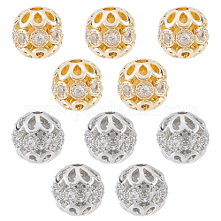 Sunnyclue 1 boîte de 10 pièces 2 couleurs 8 mm 14 carats de perles en zircone cubique rondes en strass micro pavé de boule disco pour la fabrication de bijoux, breloques pour femmes, bracelet, collier, boucle d'oreille, fournitures artisanales