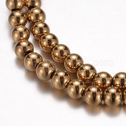 Nicht-magnetischen Hämatit Perlen Stränge, Runde, Vergoldete, 6 mm, Bohrung: 1 mm, ca. 74 Stk. / Strang, 15.9 Zoll