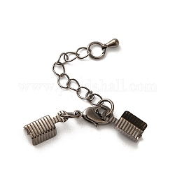 Brass Chain Extender, with Clasp & Clip Ends Set, Lobster Claw Clasp and Cord Crimp, Nickel Free, Gunmetal, Chain: 50x3.5mm, Hole: 1.5mm, Clasp: 12x7.5x3mm, Cord Crimp: 13x5mm