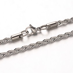 Collares de cadena de cuerda de 304 acero inoxidable, con cierre de langosta, color acero inoxidable, 23.7 pulgada (60.1 cm), 3mm