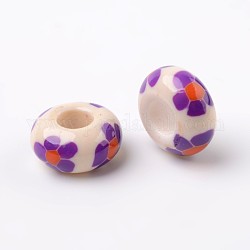Handmade Polymer Clay Enamel European Beads, Large Hole Rondelle Beads, Purple, 14x7.5mm, Hole: 5.5mm