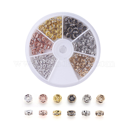 Perles séparateurs en laiton avec strass, grade AAA, bride droite, sans nickel, couleur métallique mixte, rondelle, cristal, 6x3mm, Trou: 1mm, 20 pcs / couleur, 6colors, 120 pcs / boîte