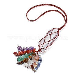 Quartz Crystal Chakra Theme Big Pendant Decorations, Hand Knitting with Natural Gemstone Chips Tassel, Bullet, Coconut Brown, 220~255mm