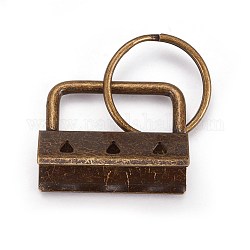 Geteilte Schlüsselringe aus Galvanoteisen, Zubehör des Schlüsselbundverschlusses, mit Bandenden, Antik Bronze, Ende: 24x32.5x14 mm, Ring: 24x2.5 mm