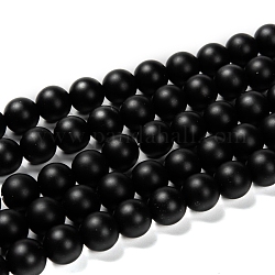 Natürliche schwarze Achat Perlen Stränge, Klasse A, matt, Runde, gefärbt und erhitzt, 10 mm, Bohrung: 1 mm, ca. 38 Stk. / Strang, 15.5 Zoll