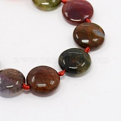 Natural Agate Beads Strands, Flat Round, Dyed, 14x6mm, Hole: 1mm, about 21pcs/strand, 13.78inch