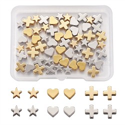 Craftdady Brass Beads, Heart & Star & Cross, Platinum & Golden, 68x52x11mm, 60pcs/box