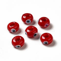 Main mal de perles au chalumeau des yeux, rondelle, firebrick, 13~14.5x13.5~15x8~9mm, Trou: 4.5mm