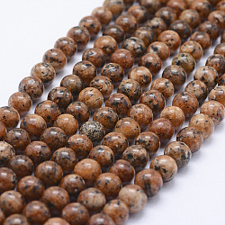 Brins de perles de larvikite naturelles, teinte, ronde, Sienna, 8~8.5mm, Trou: 1mm, Environ 47~49 pcs/chapelet, 14.5 pouce ~ 14.9 pouces (37~38 cm)