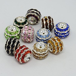Brass Rhinestone Beads, Grade A, Rondelle, Silver Metal Color, Mixed Color, Size: about 17mm in diameter, 14mm thick, hole: 1.5mm