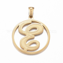 Ion Plating(IP) 304 Stainless Steel Pendants, Flat Round with Letter.E, Golden, 28x25x1.2mm, Hole: 6x3mm