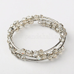 Bracelets triples en verre, avec des perles de style tibétain, laiton perles de tubes et de fils d'acier de la mémoire, gainsboro, 53mm