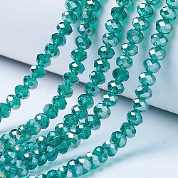 Electroplate Glass Beads Strands, AB Color Plated, Faceted, Rondelle, Dark Cyan, 4x3mm, Hole: 0.4mm, about 123~127pcs/strand, 16.5~16.9 inch(42~43cm)
