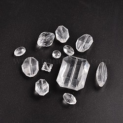 Transparent Acrylic Beads, Faceted, Mixed Style, Clear, 14~45x7~33x7~20mm, Hole: 2~3mm