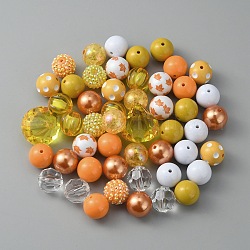 Ensemble de perles acryliques opaques, thème du jour de Thanksgiving, ronde, orange foncé, 19~20x18~19mm, Trou: 2~3mm