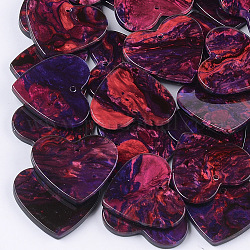 Cellulose Acetate(Resin) Pendants, Heart, Colorful, 22.5x25x2.5mm, Hole: 1.4mm