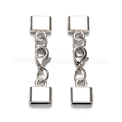 Zinc Alloy Cord Ends, with Brass Lobster Claw Clasps, Cadmium Free&Lead Free, Platinum Color, 50x12mm, Hole: 9x3mm