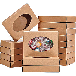 BENECREAT 20 Packs 14x10x2.5cm Oval Clear PVC Window Gift Boxes, Rectangle Brown Kraft Present Packing Boxes for Candy, Handmade Soap, Party and Wedding Gift