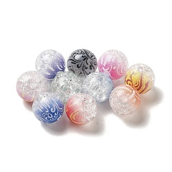 Perles acryliques craquelées peintes en spray bicolore, ronde, couleur mixte, 10mm, Trou: 1.8mm, environ 850 pcs/500 g
