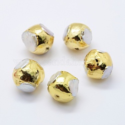 Perle coltivate d'acqua dolce perla naturale, bordo dorato placcato, tondo, bianco, 19~21x18~22mm, Foro: 2 mm