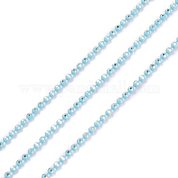 Spritzlackierte facettierte Messingkugelketten, gelötet, mit Spule, Runde, Licht Himmel blau, 1.5 mm