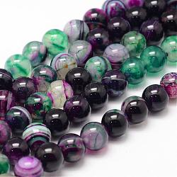 Chapelets de perles en agate rayée naturelle/agate à bandes, ronde, teints et chauffée, colorées, 8mm, Trou: 1mm, Environ 47~48 pcs/chapelet, 14.5 pouce