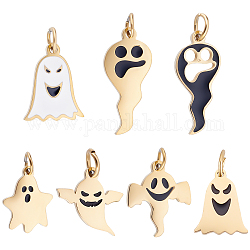 UNICRAFTALE 7Pcs 7 Style Halloween Ghost Pendant Charms 316 Surgical Stainless Steel Enamel Charms with Jump Rings ID:2.4/2.6mm Gold Plated Metal Pendant for Necklace Bracelet Jewelry Making