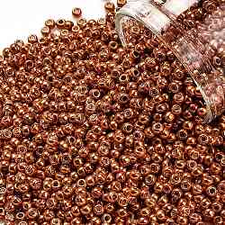 Toho perles de rocaille rondes, Perles de rocaille japonais, (562) orange brûlé métallisé, 11/0, 2.2mm, Trou: 0.8mm, environ 1103 pcs/10 g