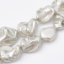 Shell Pearl Beads Strands, Polished, Nugget, WhiteSmoke, 15~25x10~26x5~16mm, Hole: 1mm, about 18pcs/strand, 14.96 inch