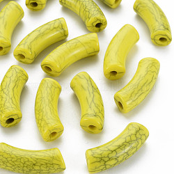 Perline acriliche craquelé opache, tubo ricurvo, giallo, 36x13.5x11.5mm, Foro: 4 mm, circa 148pcs/500g