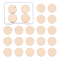Colgantes de latón benecreat, plano y redondo, etiqueta estampado en blanco, oro rosa, 20x0.5mm, agujero: 1.4 mm, 30 unidades / caja