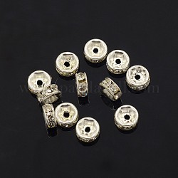 Perles séparateurs en laiton avec strass, Grade a, bride droite, couleur argentée, rondelle, cristal, 6x3mm, Trou: 1mm