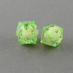 Perles en acrylique transparente, Perle en bourrelet, cube à facettes, vert jaune, 10x9x9mm, Trou: 2mm, environ 1050 pcs/500 g