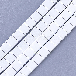 スプレー塗装された非磁性合成ヘマタイトマルチ連リンク  タイル弾性ブレスレット作り用  正方形  ホワイト  5x5x2mm  穴：0.6mm  約81個/連  15.9インチ