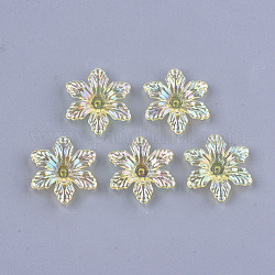 Transparentes bouchons acrylique de perles, couleur ab , 6 pétales, fleur, champagne jaune, 5x28x25mm, Trou: 1.8mm, environ 630 pcs/500 g